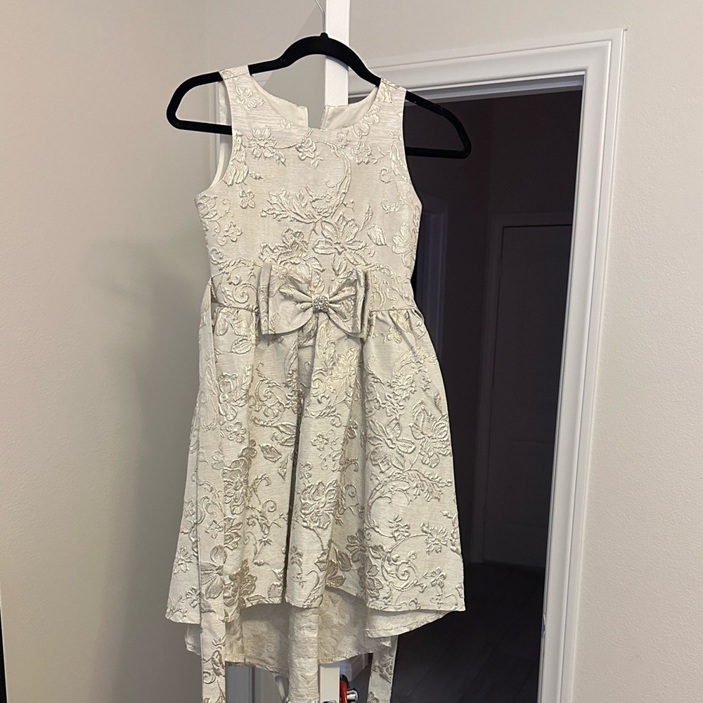 Big Girls Sleeveless High-Low-Hem Lurex Jacquard Ballgown